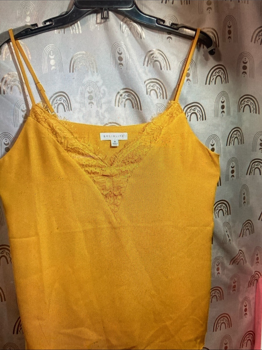 Socialite Yellow Lace-Trim Spaghetti Strap Cami